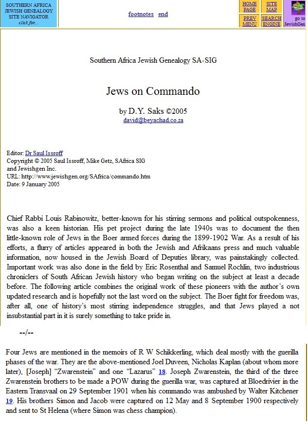 Publication Jews on Commando in the 1899-1902 War in South Africa